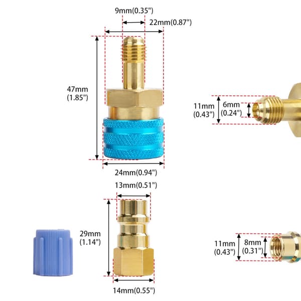 R1234YF lynkobling, R1234yf til R134a adapter høj lav konvertering