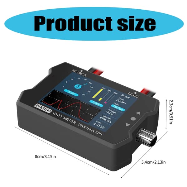 Power Testing Equipment WM150 150A 50V Watt Meter Strømtester LCD Display