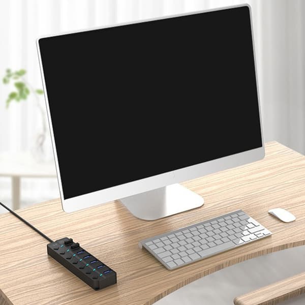Rask USB 3.0 Adapter Splitter med 7 porter, separate strømkontroller