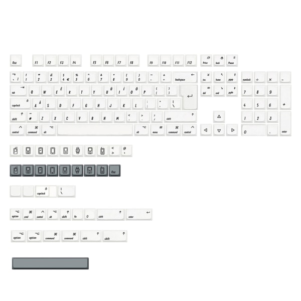 XDA-profiilin PBT-näppäinhatut 144 näppäintä/setti MAC-ISO Cherry MX -kytkimille, valkoinen näppäinhattu mekaaniselle näppäimistölle, tee-se-itse-vaihto