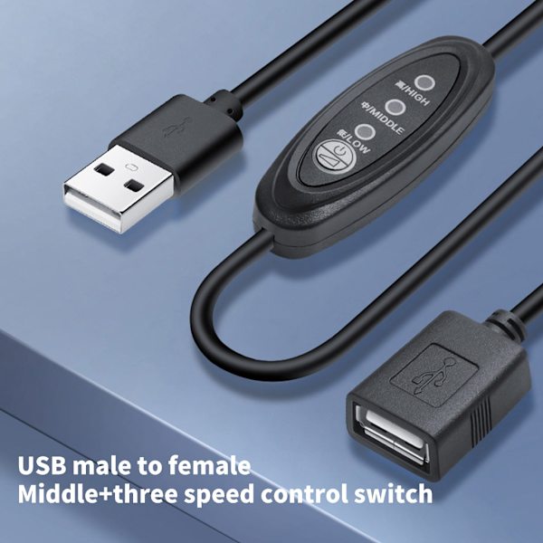 Ventilator Hastighedsregulator Kabel Strømadapter USB 5V 3 Hastighedsjusterbar USB Ventilator