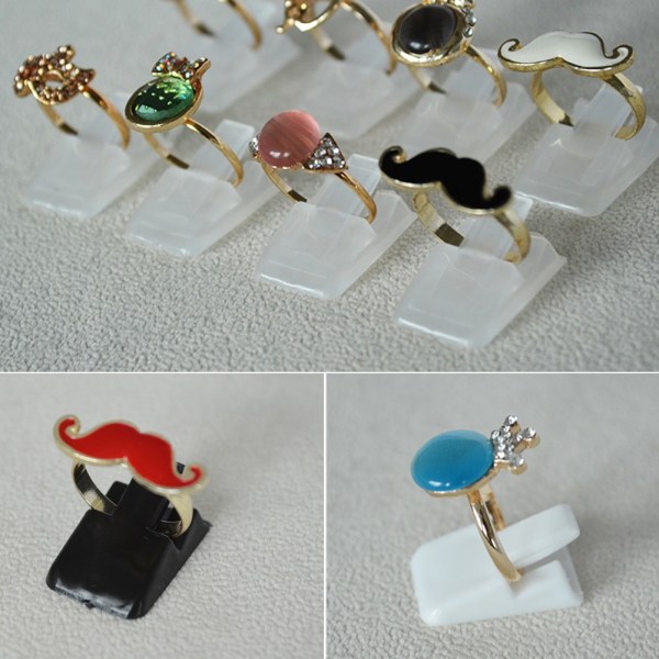 10 st Smycken Ring Hållare Svart Vit Klar Plast Finger Ring Display Ställ Retail Smycken Organizer Hållare Black