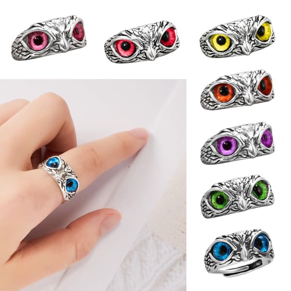 Söt uggla ögonring justerbar ring män kvinnor bröllopsfingeraccessoarer 天蓝色