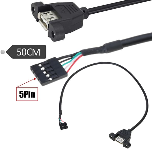 USB2.0 Hona till Moderkort 5Pin Header Kabeladapter med Skruvpanel