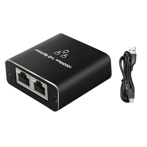 1000 Mbps Ethernet Splitter 1 til 2 for stabil netværksforbindelse med USB-strømkabel