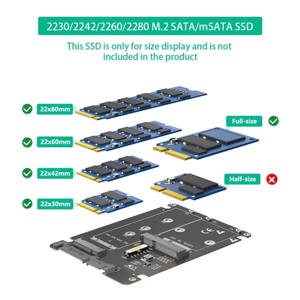 M.2 mSATA Adapter Konvertere M.2 til SATA3.0 6Gps Risers M.2 til 2.5inch Kort