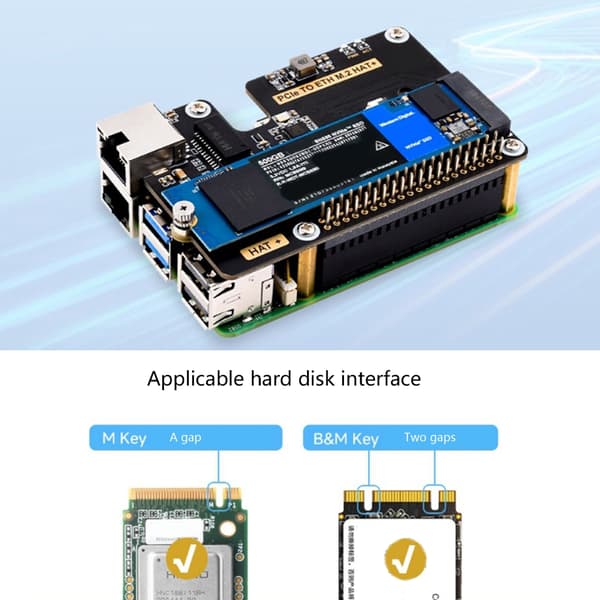 PCIe til Ethernet M.2 HAT PCIe NVME Adapter 5Gbps til Pi5 PoE 1000M