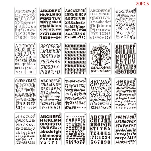 20st/ set Bokstav Alfabet Nummer Stencil DIY ritmall Måla Scrapbook