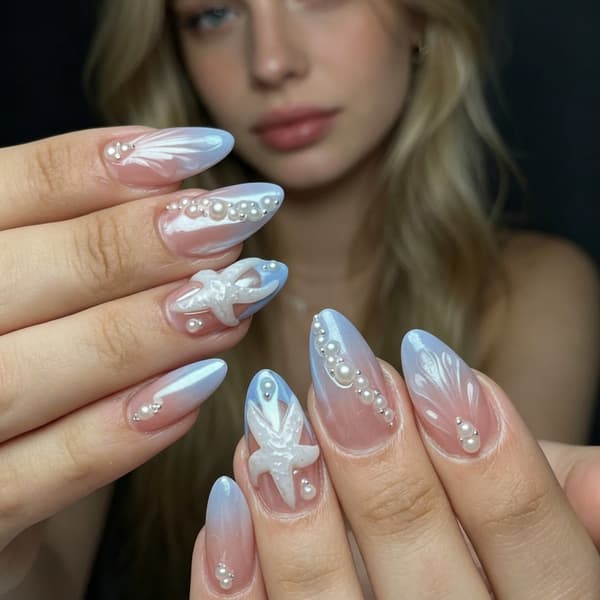 Daglig brug press-on manicure sæt med lyseblå gradient finish