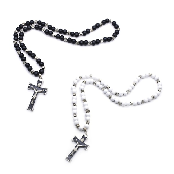 Handgjorda kors rosenkrans halsband katolska trä pärlor hänge kedja för män kvinnor unisex bön religiös meditation gåva Black