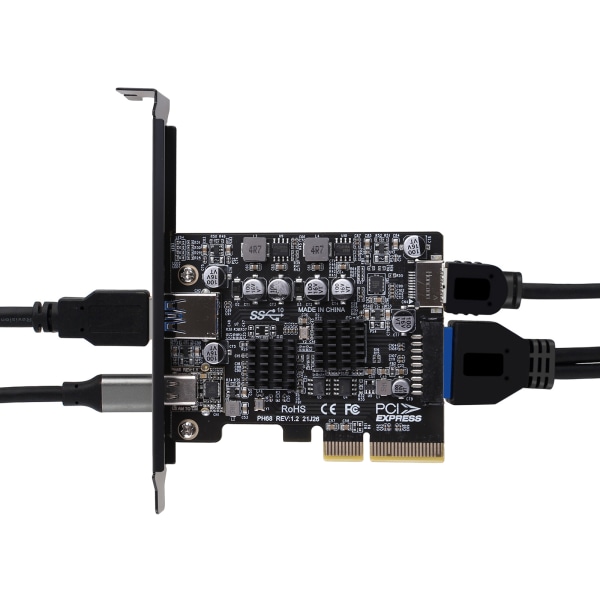 2 portar PCI-E 4X till USB 3.2 Gen 2 A Typ C expansionskort framsida Typ E 19P/20P-kontakt 10Gbps Full Speed Transmisson
