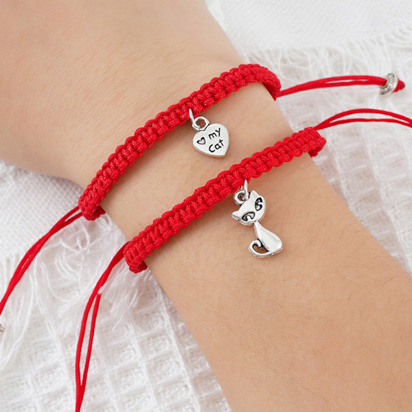 2st unisex handgjorda flätade rep Lucky Red String Armband Hund Charm Armband för familjen vänner Presenter till nyår null - Dalmatian