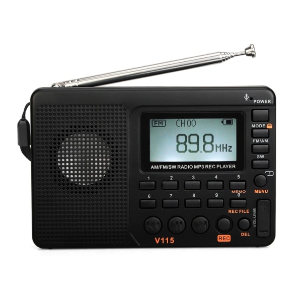 Bärbar allbandsradio med inspelningsfunktion Klart ljud Digital Radio Recorder Resekompisar Perfekt för resor