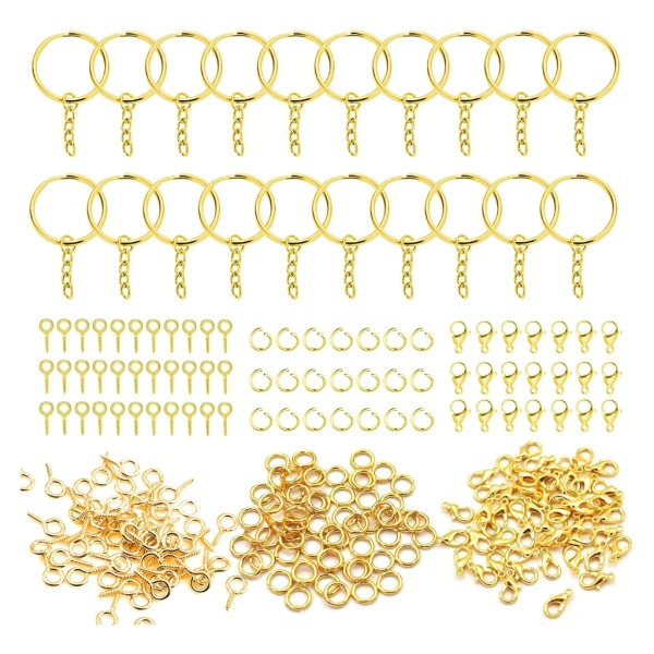 400 bitar Nyckelringstillverkningssats med hummerspänne Skruvögonnålar för hantverk och smyckestillverkning med hoppringar Gold