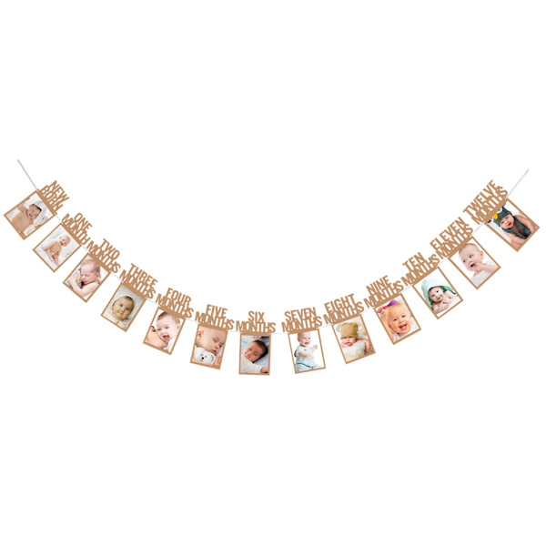 12 månader Fotoram Banderoller Grattis på födelsedagen Dekoration Första pojke Flicka Fest Papper Girlander Baby 1:a Ett år Bunting Pink
