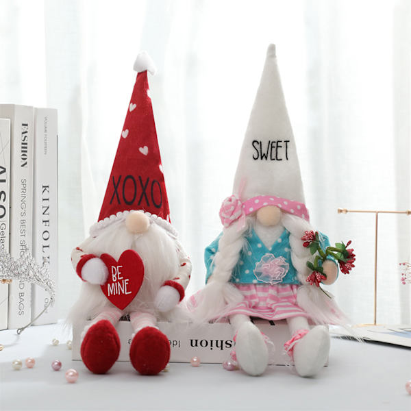 Alla hjärtans dag Gnome Plysch Hjärta Blomma Skandinavisk Tomte Elf Dekorationer Tomte null - Male