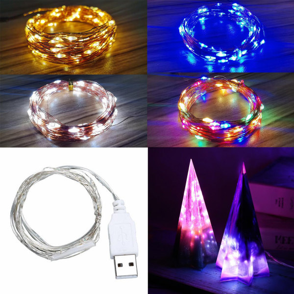 Vattentät Garland Fairy String Lamp Silver Wire Nattljus USB driven för 3m C