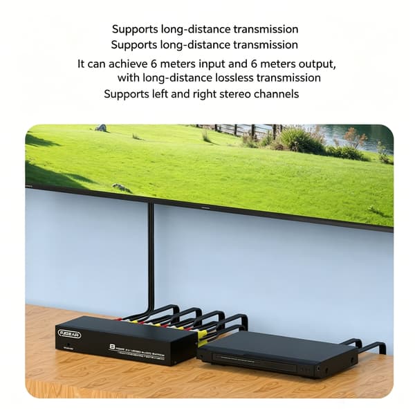 8-vejs Komposit RCA AV Splitter 1X8 Video 1 ind 8 ud Vælgerboks Splitter Distributør til STB DVD HDTV