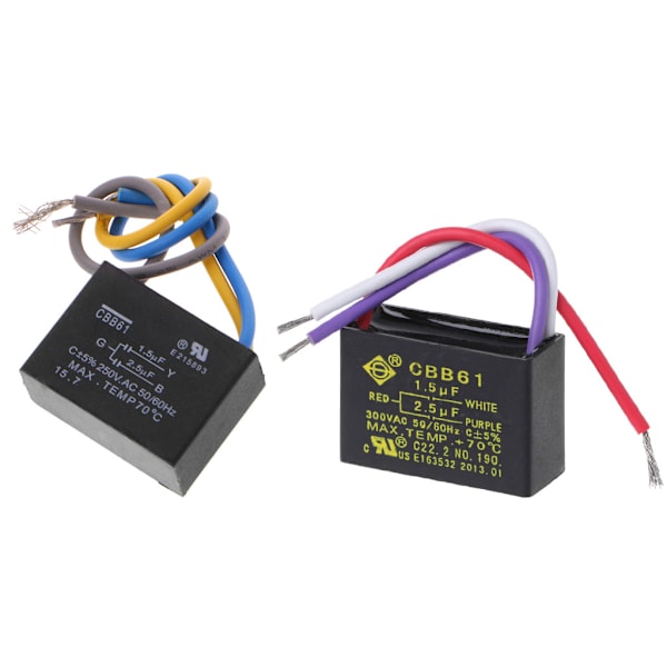 Sort CBB61 1.5uF+2.5uF 3 Ledninger AC 250V 50/60Hz Kondensator Til Loftventilator