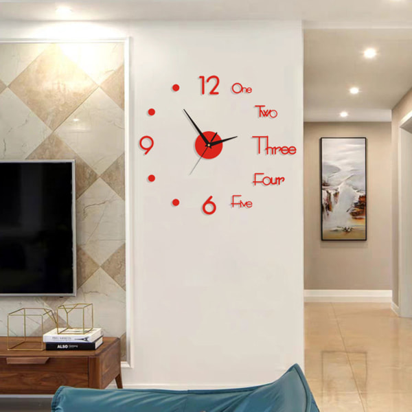 för Creative 3D Akryl Mirror Stickers Väggklockor DIY Digital Clock Quartz Nee Black L