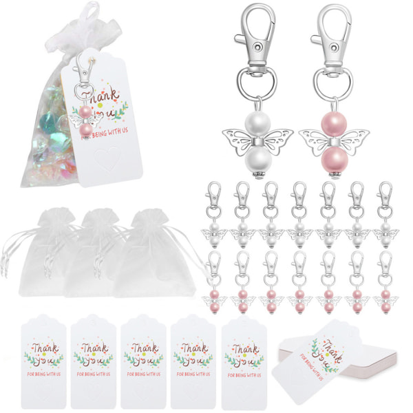 Angel Wing Nyckelring Tack Taggar 30 set DIY Handgjorda presentpåsar tillbehör för hembröllop Baby Shower Party Accessory