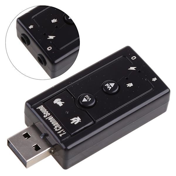 Virtuelt Eksternt Lydkort 7.1 Kanal 3D Surround Adapter Lydadapter for PC