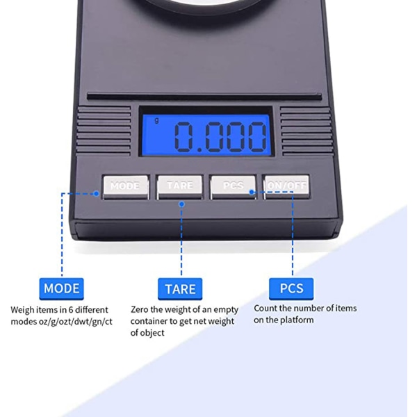 Digital milligramvåg 100 g/ 0,001 g bärbar smyckesvåg LCD bakgrundsbelyst tara mikrovåg för pulvermedicin Guldpärla