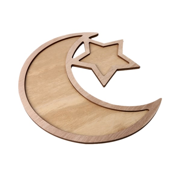 Rustik Trä Crescent Moon Srar Eid Ramadan Fest Mat Servering Bestick Desser