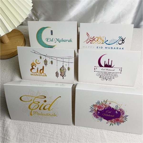 Eid Mubarak gratulationskort 6 st Moon Castle Paper Message Tackkort null - QL68