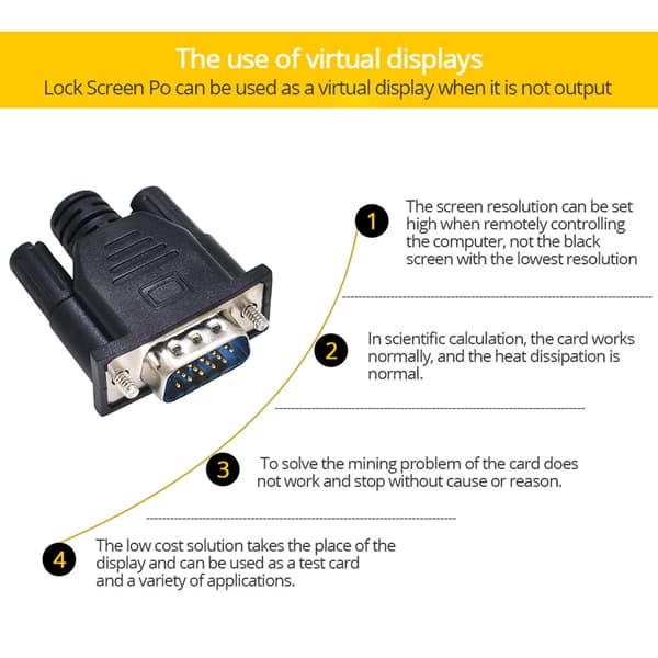 Mini VGA Dummy Plug Hovedløs Skærmemulatoradapter Virtuel Skærm