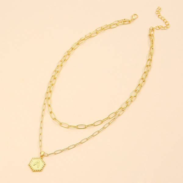 Layered Choker Halsband Dam Guld Layering Gem Kedja Halsband Enkelt justerbart Hexagon Pendant Halsband null - A