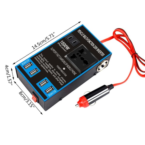 Bil Strømomformer DC12V 24V Til AC220V 1500W Konverter Tur 4USB Spenningsadapter
