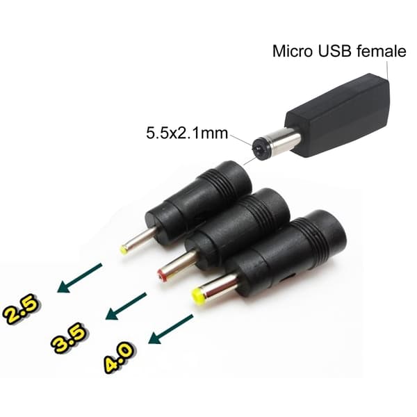 Micro USB hun til 4.0x1.7mm 5.5x2.1mm 3.5x1.35mm 2.5x0.7mm hanstik