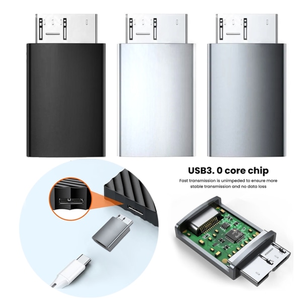 USB C till Micro B Adapter Höghastighetsdataöverföring, aluminiumkonstruktion, Typ-c till USB3.0 Micro B Adapter Converter Silver