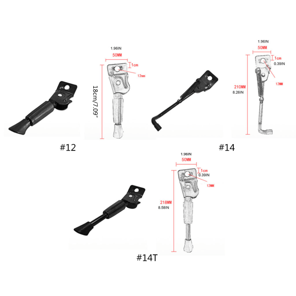 Sidoställ för elcykel, aluminiumlegering, universal, tåligt, elektriskt cykelstativ för cykelstativ 12 inches