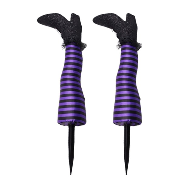 1 par häxben med stavar Häxor Fötter Halloween Häxa rekvisita Holiday Ornament Festtillbehör för utomhus inomhus gård Purple