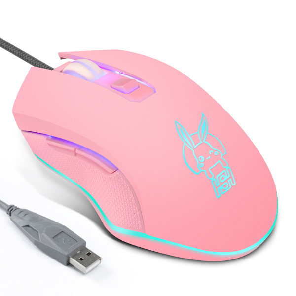 Universal Søt Rosa Kanin USB-Mus med LED-Bakgrunnsbelysning 2400DPI Kablet Gamingmus for Laptop PC Notebook Datamaskin