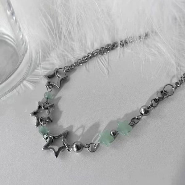 Shiny-Star Choker Halsband Y2k smycken för kvinnor Mode ihåliga Pentagram Silverfärgad Kedja Kristallpärla Halsband-Dekor