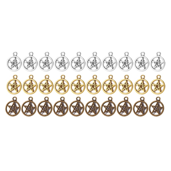 30 delar/ set Magic Pentacle Hexagram Star for Protection Charms 3 färger blandat hänge för DIY Arts Halsband Smycken Ma