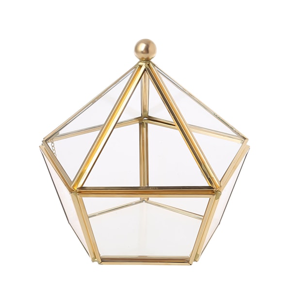 Vintage dekorativa smyckeskista Geometrisk Terrarium Fönsterlåda Förvaringsskärm för case Pentagonform Klart glas med