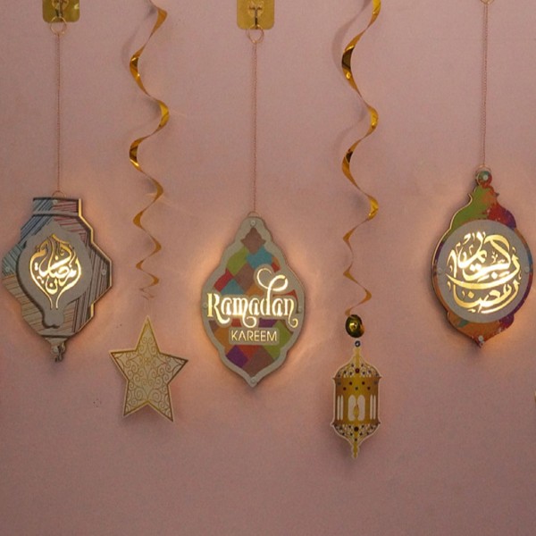 Eid Dekoration Lamp Väggdekor Familj Hängande Prydnad Delikat Lykta Eid Mubara Mönster Lamp Väggdekorationer B