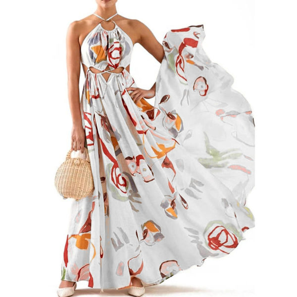 Komfortabel Dame Langærmet Off Shoulder Bodycon Oversize Aftenkjole Blomsterprint Dame Bryllupskjole