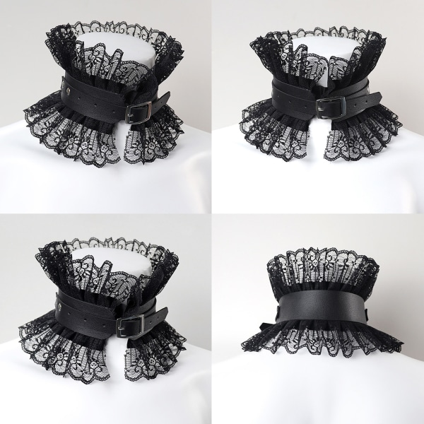 Kvinnor Retro falsk krage Gotisk konstläder Lolita volang halsband med spetsar Choker