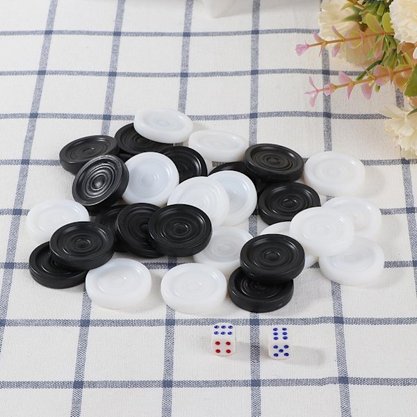 32 stycken plastpjäser, internationellt svart vitt schack, backgammon pjäs Chip pieces set för barn Barnleksak 28mm