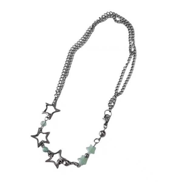 Shiny-Star Choker Halsband Y2k smycken för kvinnor Mode ihåliga Pentagram Silverfärgad Kedja Kristallpärla Halsband-Dekor