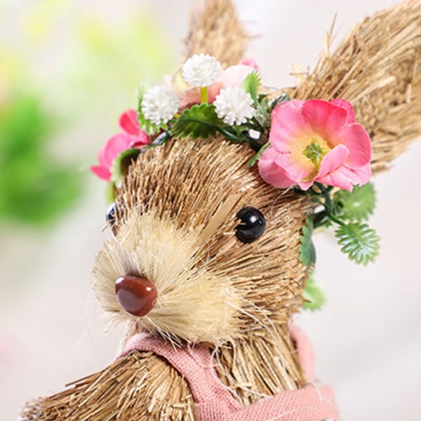 Påsk Halm Kanin prydnad handgjorda kanin för docka med blomsterkrans Förkläde De