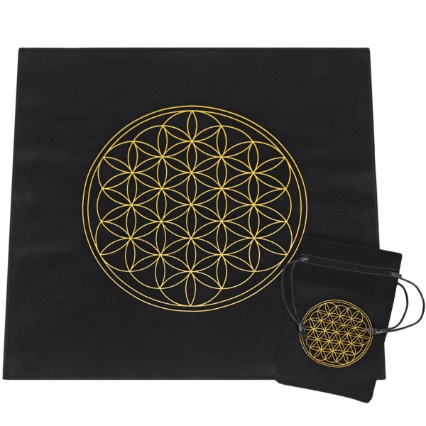 Tarotkort bordsduk Flower of Life Divination Altarduk Praktisk spådomsduk för w/ Tarotpåse för Couns Black B