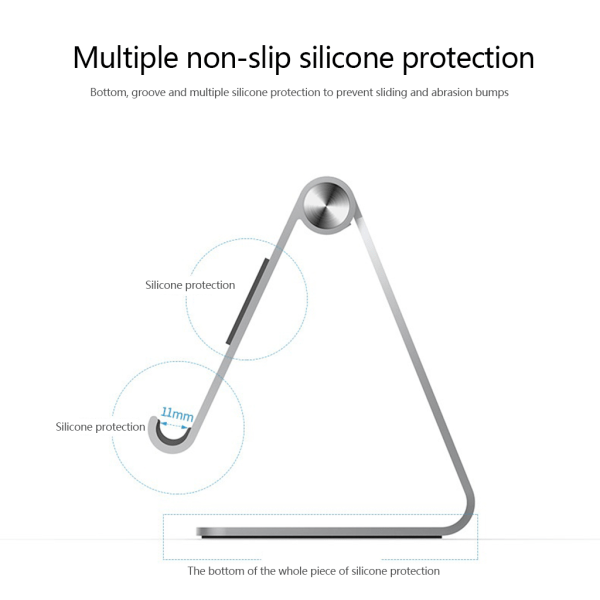 Justerbart tablettställ i aluminium med flera vinklar halkfri bordsplatta/telefonhållare 260° rotation för 3,5-10 tums surfplatta Black