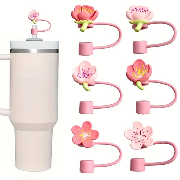 6 Stycken Flexibla Silikon Sugrörspluggar Blomma Sugrörsspetslock Sugrörstillbehör