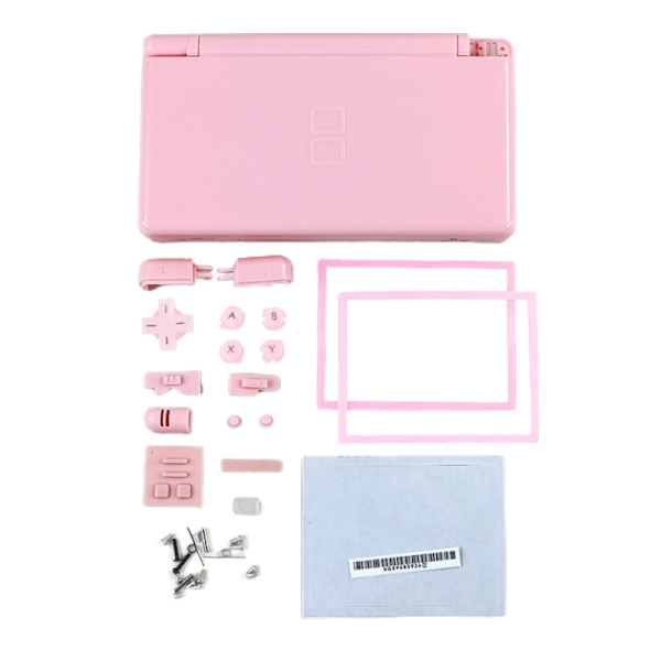 Komplett set case med knappskruvar Cover Skal Kit Ersättning för NDSL-konsol reparationstillbehör Pink